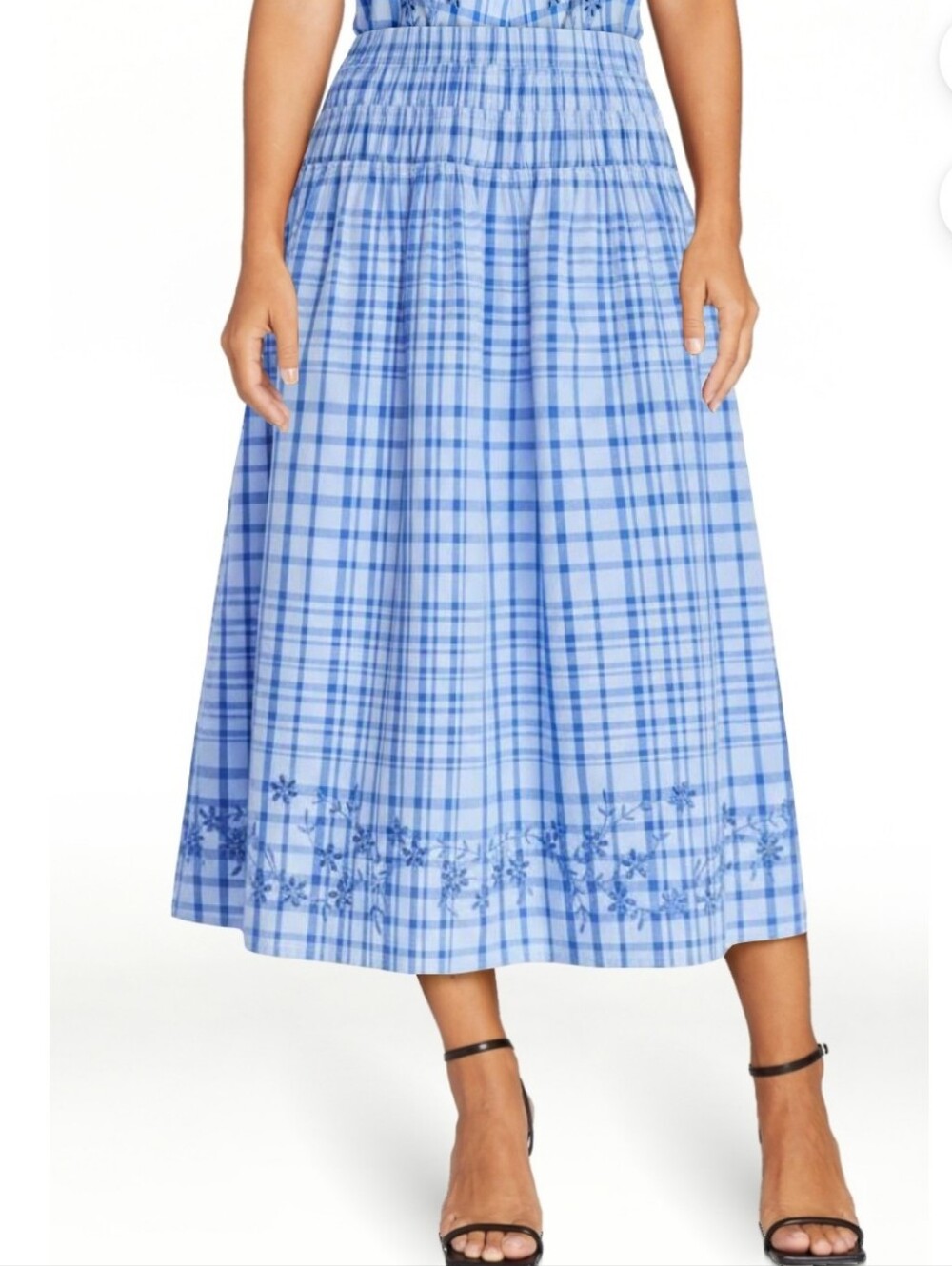 Free Assembly Embroidered Cotton Maxi Skirt with Smocked Waist Size XL